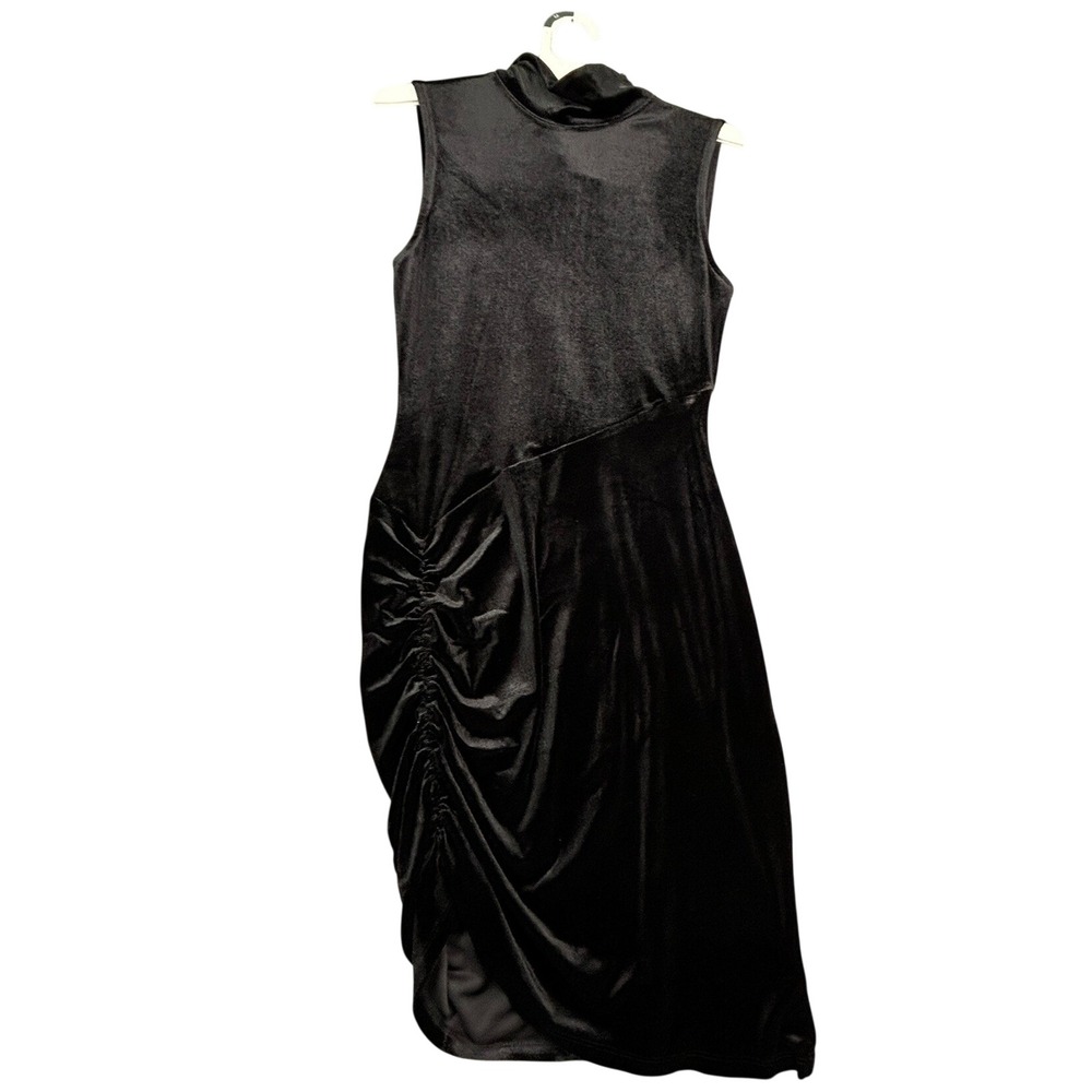 The Drop Fabia Velvet Ruched Mock Neck Asymmetrical Dress